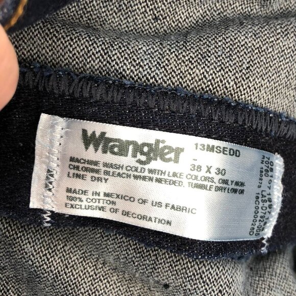 Wrangler Men's Jeans 38x30 13MSEDD Blue Dark Denim Straight Leg Relaxed Fit - Picture 9 of 15